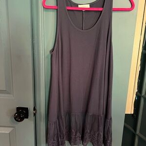 Umgee Ribbed Sleeveless Top Tunic Lace Bottom Trim